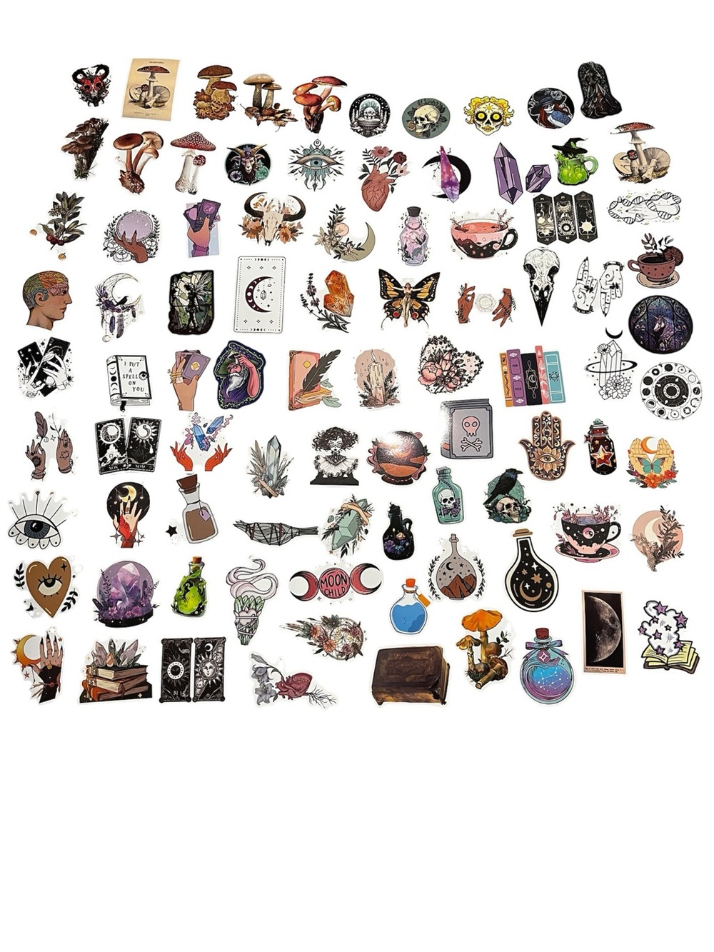 Witchy Waterproof Vinyl Stickers Mystical Botanical Potion Crystal Moon Skull